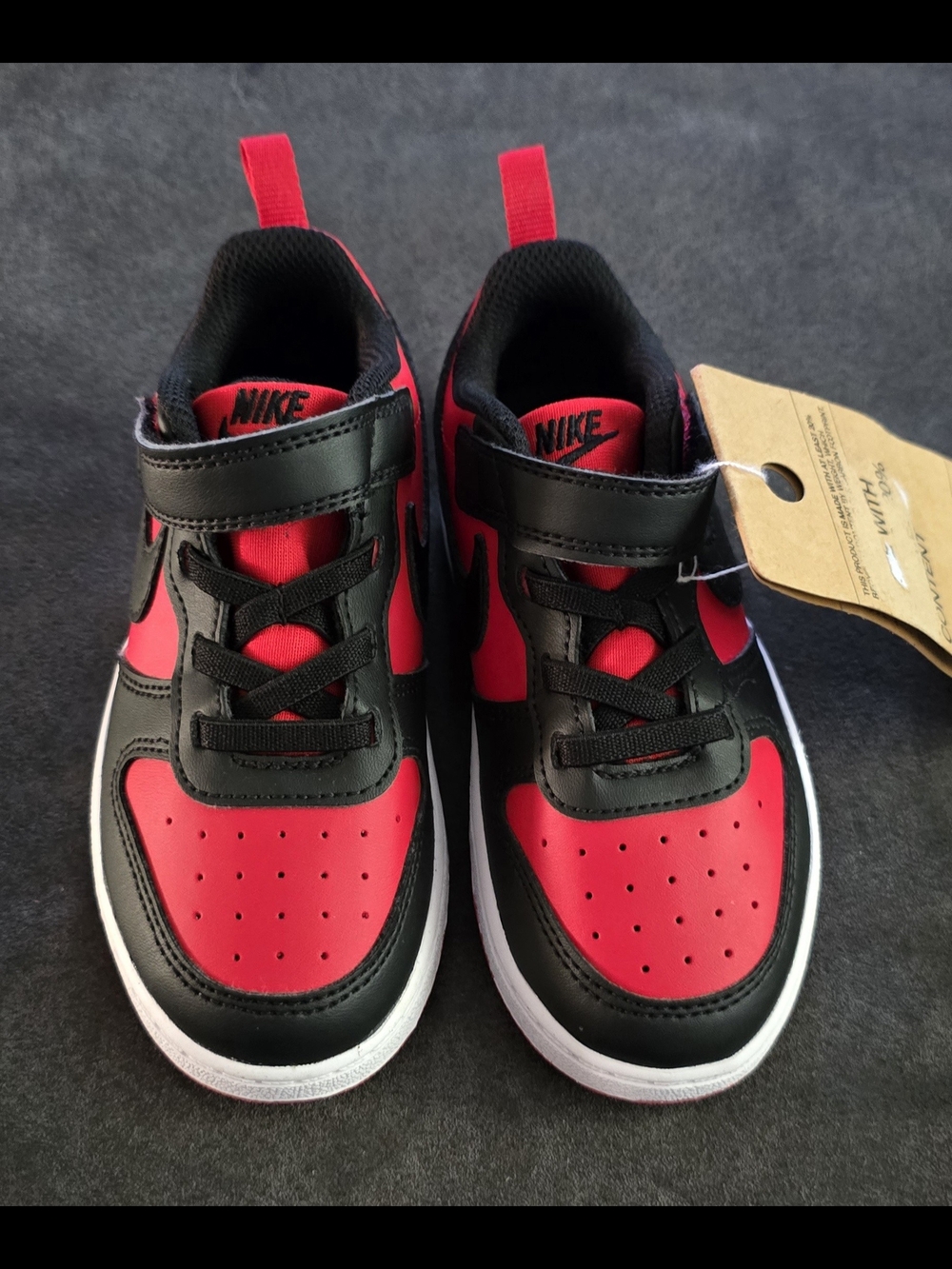 Kid 9C Nike Court Borough Low Recraft shoes in black and red. With No Box
